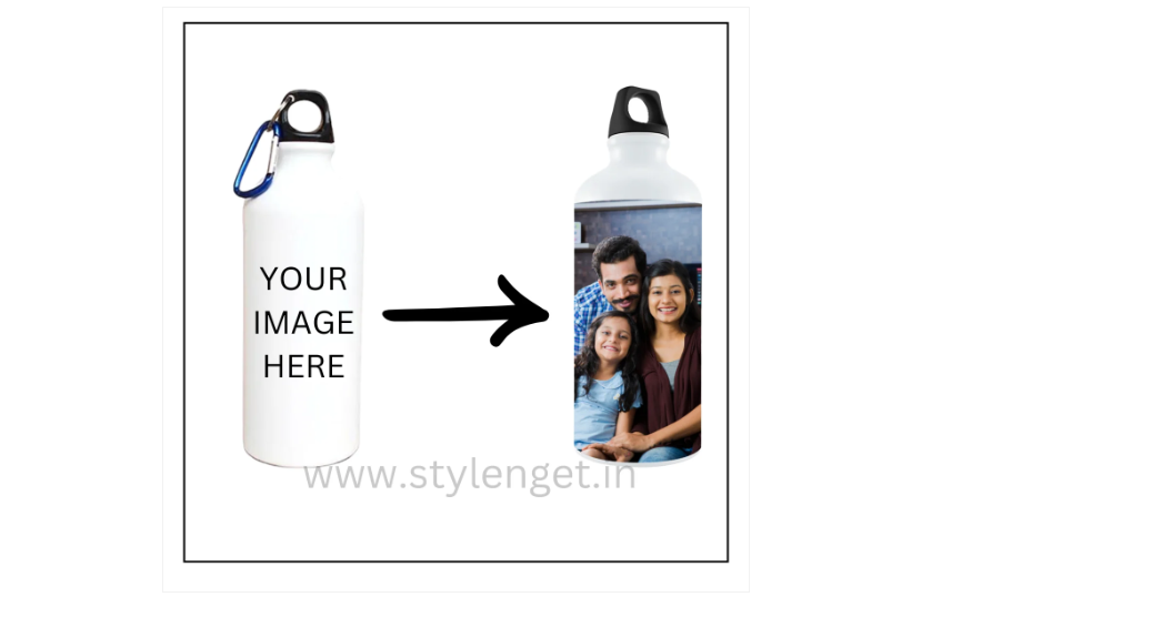 Example showing how your image is personalized on a drinkware bottle