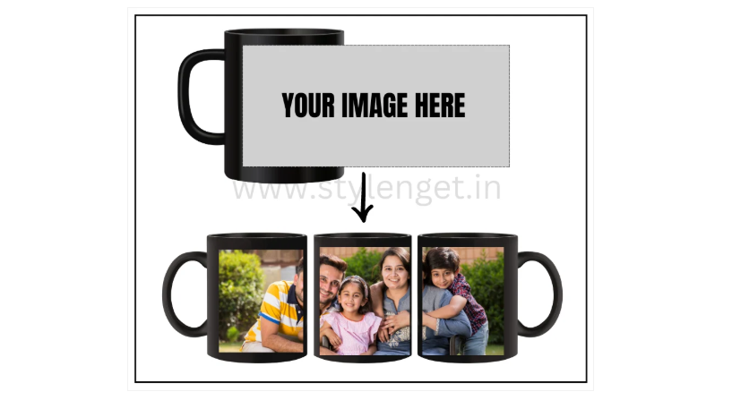 Example showing how your image is personalized on a black coffee mug